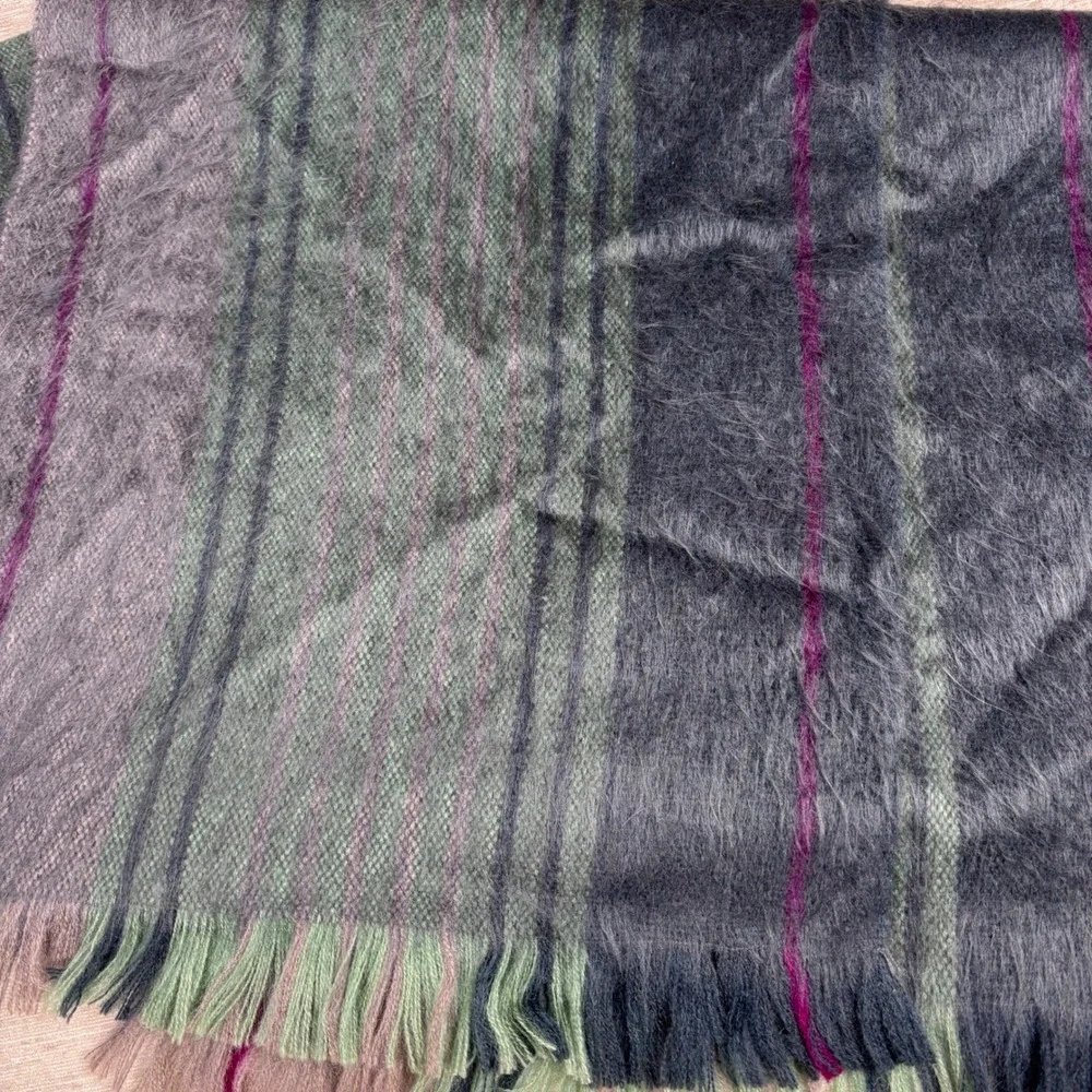 Una Alla Colta Alpaca Blend Scarf Gray Green Blue Unisex Fringe 40